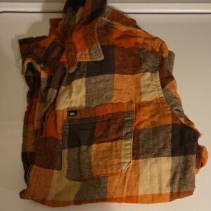 Quiksilver Orange and Brown Plaid Shirt